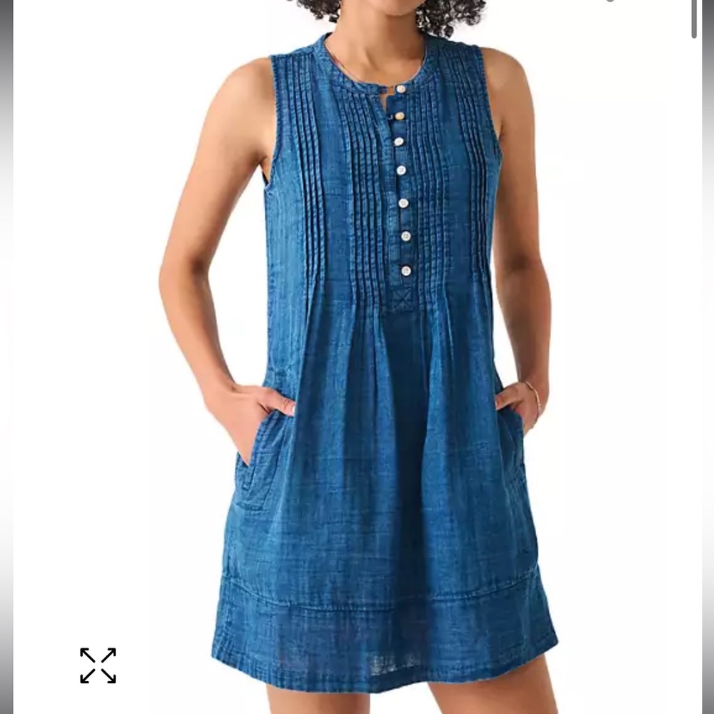 Faherty Isha pintucked mini dress blue XS